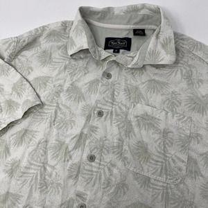 Nat‎ Nast Shirt Mens Medium Green Cream Silk Blend Button Up Short Sleeve Palms